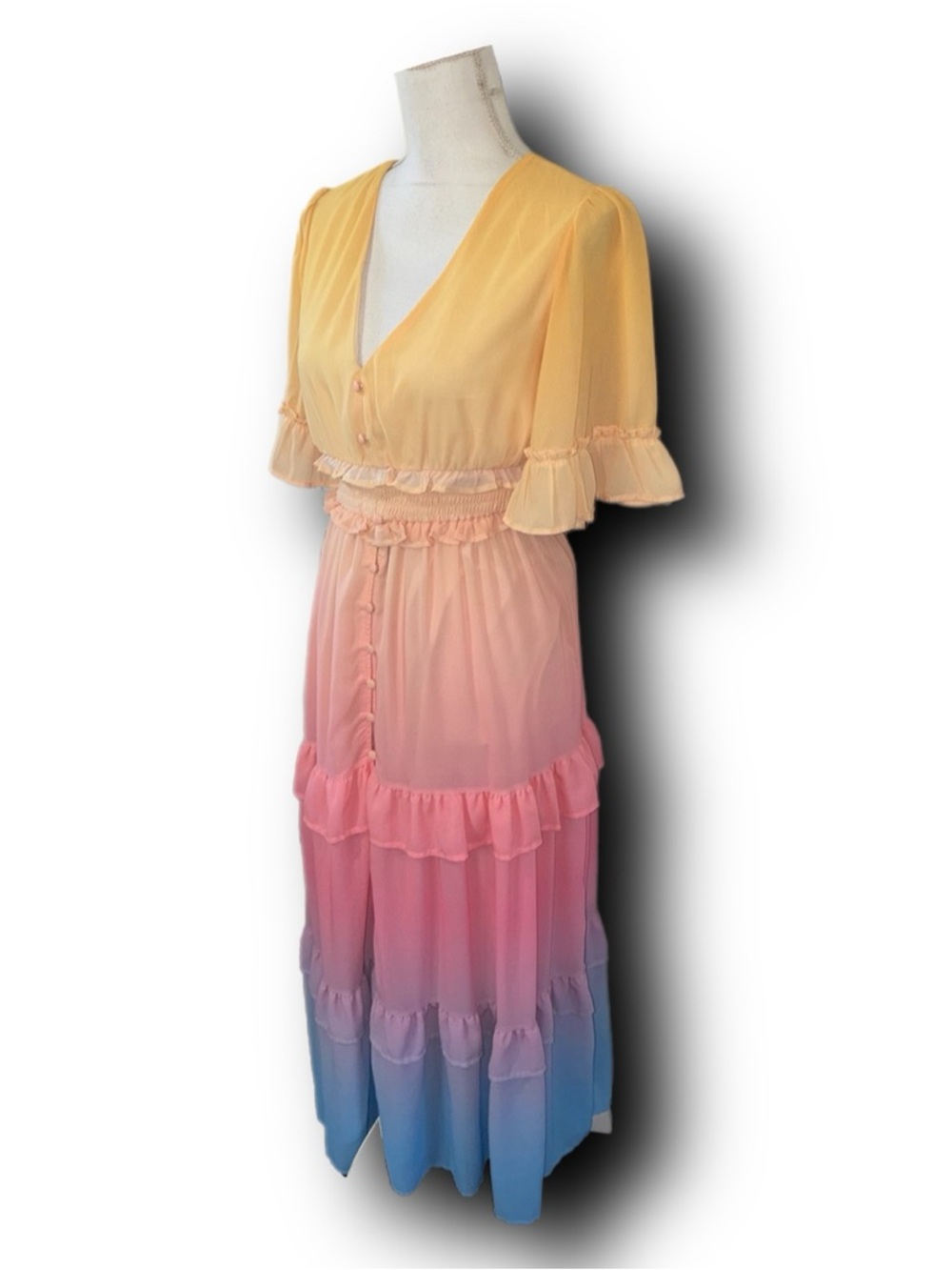 Into The Sunset Pink Ombre Midi Dress by Aura Barbiecore Girlhoodcore - Picture 6 of 8